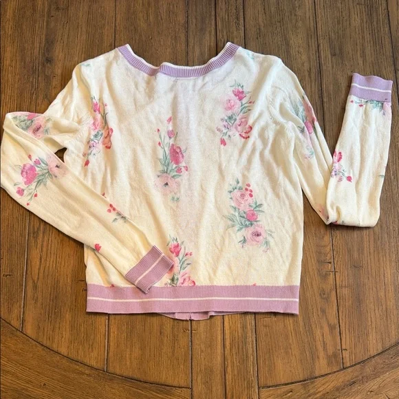 LoveShackFancy Cream Cardigan with Lilac Trim - Picture 7 of 7